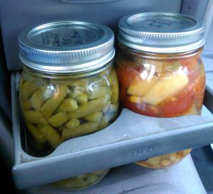My very own jars of green beans and veggie soup that fit perfectly in my car's drink carrier. Who knew?
